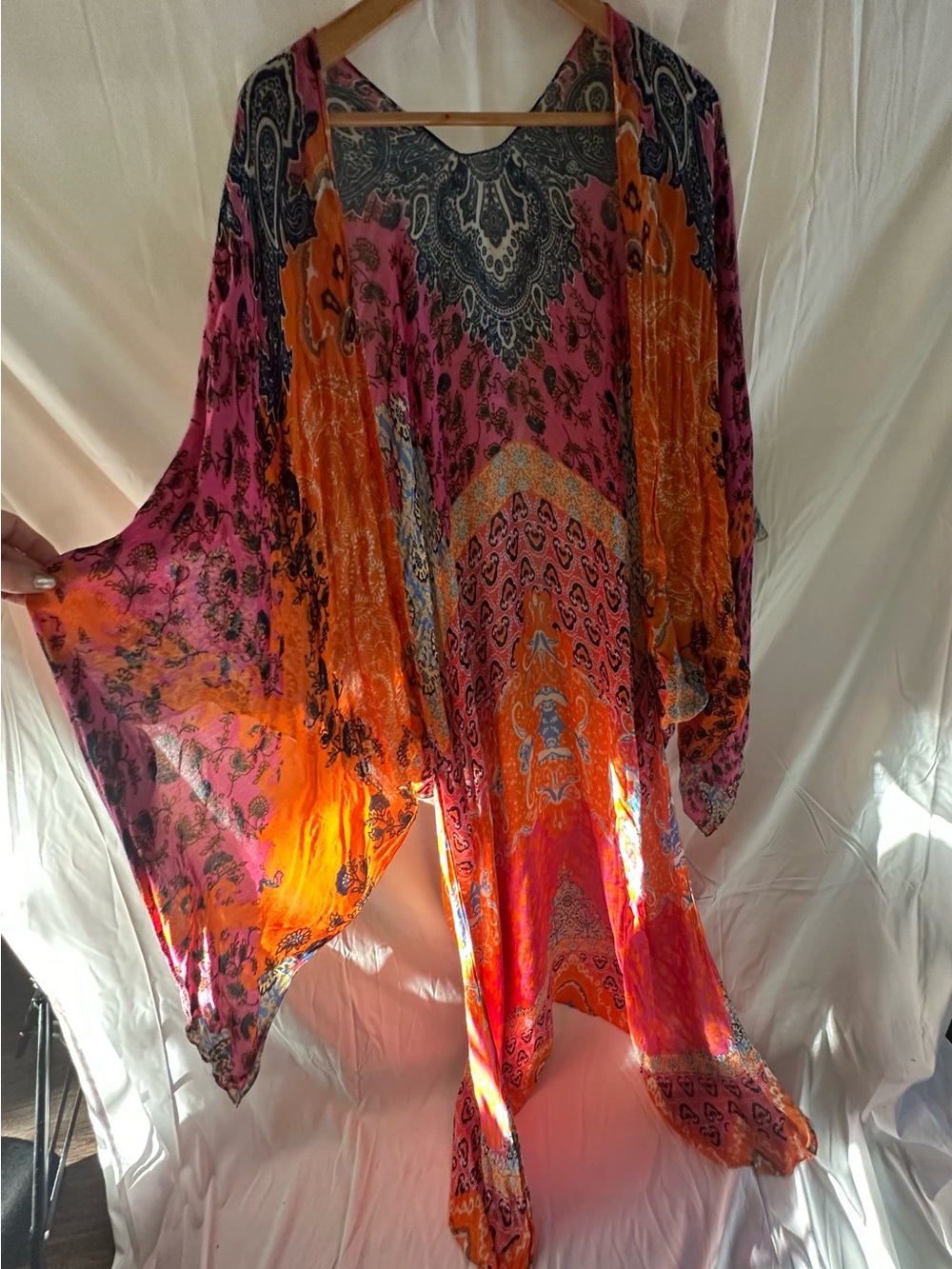 Vibrant Paisley Kimono Duster - Pink & Orange